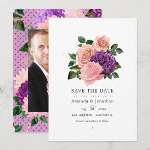 Save The Date Mariage Floral Rose Pêche et Lavande Violet