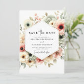 Save The Date Mariage floral rose romantique (Debout devant)