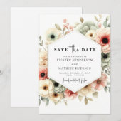 Save The Date Mariage floral rose romantique (Devant / Derrière)