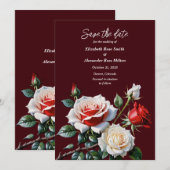 Save The Date Mariage floral rose rose foncé (Devant / Derrière)