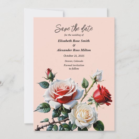 Save The Date Mariage floral rose rose foncé (Devant)