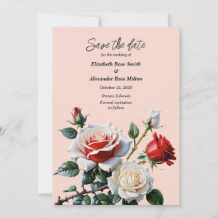 Save The Date Mariage floral rose rose foncé