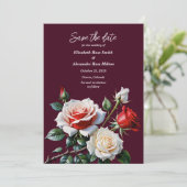 Save The Date Mariage floral rose rose foncé (Debout devant)