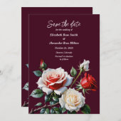 Save The Date Mariage floral rose rose foncé (Devant / Derrière)