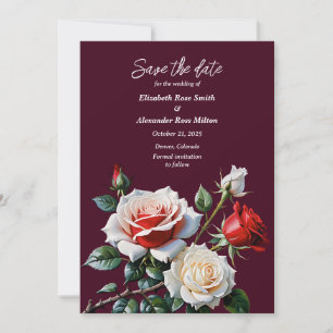 Save The Date Mariage floral rose rose foncé