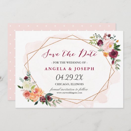 Save The Date Mariage floral rose rose romantique Enregistrer la (Devant / Derrière)