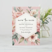 Save The Date Mariage floral rose rustique (Debout devant)