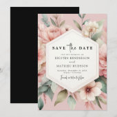 Save The Date Mariage floral rose rustique (Devant / Derrière)