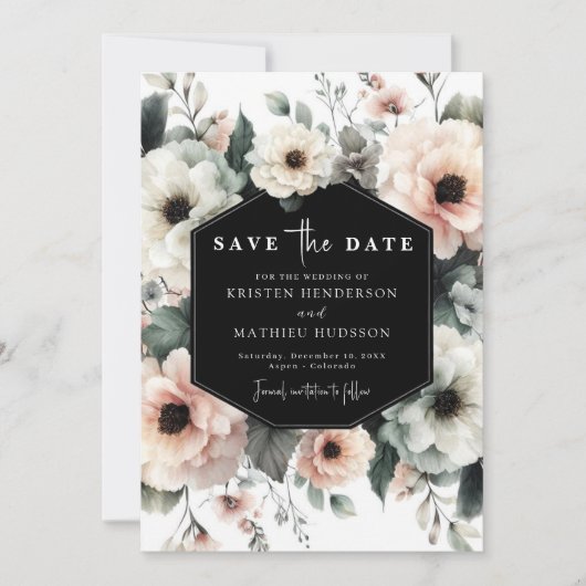Save The Date Mariage floral rose simple (Devant)