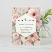Save The Date Mariage floral rose simple (Debout devant)