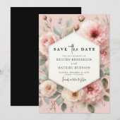 Save The Date Mariage floral rose simple (Devant / Derrière)