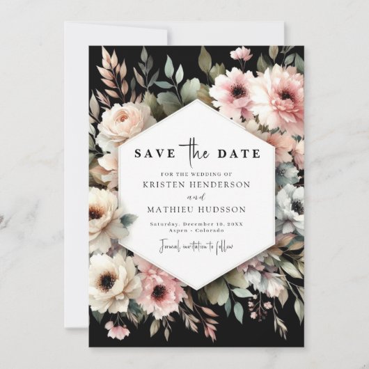 Save The Date Mariage floral rose simple Élégance (Devant)
