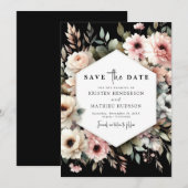 Save The Date Mariage floral rose simple Élégance (Devant / Derrière)