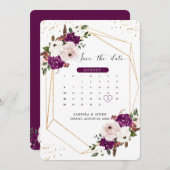 Save The Date Mariage floral rose violet géométrique (Devant / Derrière)