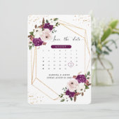 Save The Date Mariage floral rose violet géométrique (Debout devant)