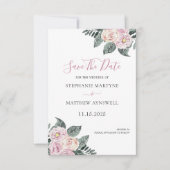 Save The Date Mariage Floral Roses Aquarelle Poudrées Rose Foncé (Devant)