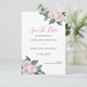 Save The Date Mariage Floral Roses Aquarelle Poudrées Rose Foncé (Debout devant)
