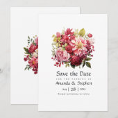 Save The Date Mariage floral rouge, rose et vert (Devant / Derrière)