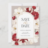 Save The Date Mariage floral rouge rubis et blanc (Devant)