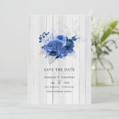 Save The Date Mariage Floral Royal Bleu et Argent Rustique en Ph (Debout devant)