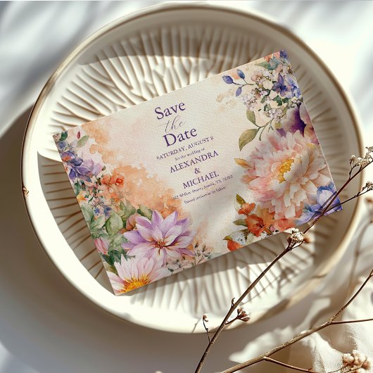 Save The Date Mariage floral royal victorien boho
