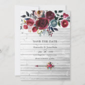 Save The Date Mariage Floral Rustique Boho Chic Bourgogne et Nui (Devant)