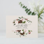 Save The Date Mariage floral rustique bordeaux, rose, vert (Debout devant)