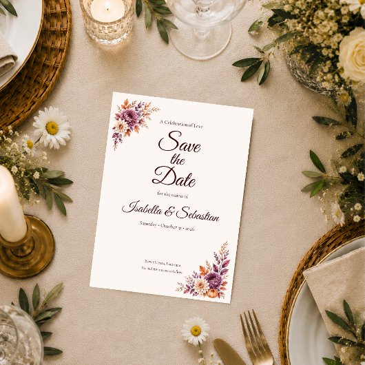 Save The Date Mariage Floral Rustique d'Automne