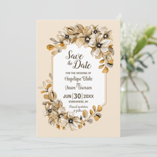 Save The Date Mariage floral rustique d'automne (Debout devant)