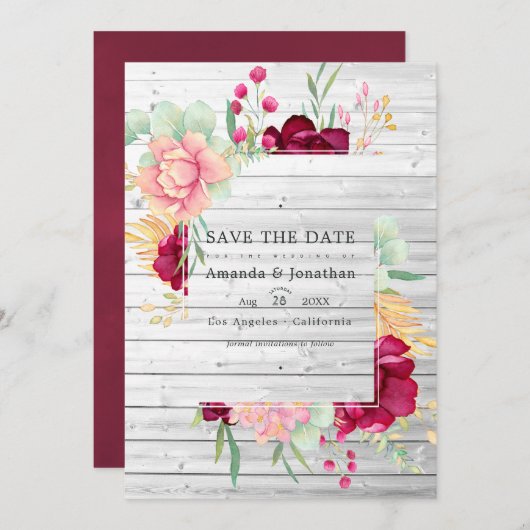 Save The Date Mariage Floral Rustique de Grange en Bourgogne et  (Devant / Derrière)