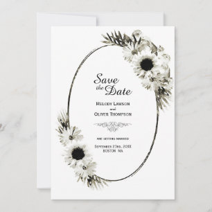 Save The Date Mariage floral rustique de tournesol noir et blanc