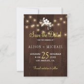 Save The Date Mariage Floral Rustique d'hiver | Lumières en bois (Devant)