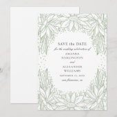 Save The Date Mariage floral rustique. Fleurs vertes campagnarde (Devant / Derrière)