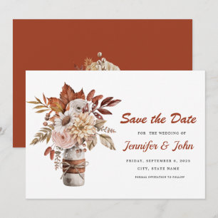 Save The Date Mariage Floral Rustique Terracotta d'Automne