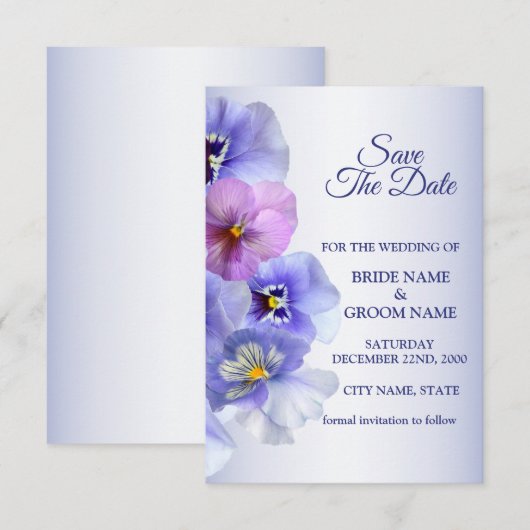 Save The Date Mariage Floral Rustique Violet Rose Lilas Pensée (Devant / Derrière)