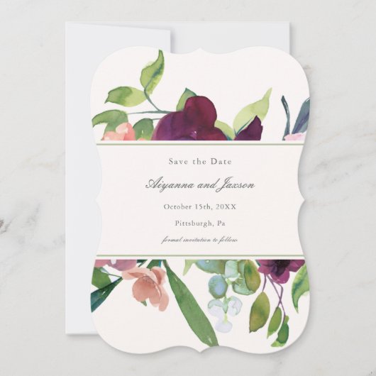 Save The Date Mariage floral simple et joli en Plum (Devant)