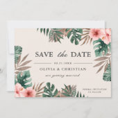 Save The Date Mariage Floral Tropical Aquarelle Vert Monstera (Devant)
