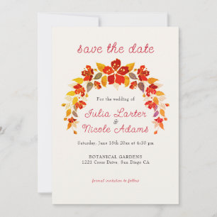 Save The Date Mariage Floral Tropical Hibiscus Orange Brûlé
