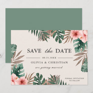 Save The Date Mariage Floral Tropical Monstera Aquarelle Verte