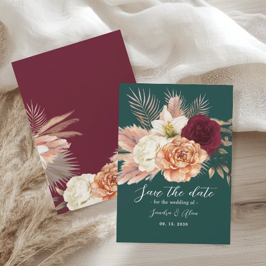 Save The Date Mariage Floral Vert Émeraude