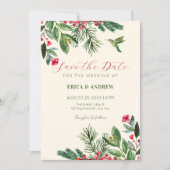 Save The Date Mariage floral vert rouge (Devant)