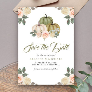 Save The Date Mariage Floral Vert Sauge Citrouille Pêche