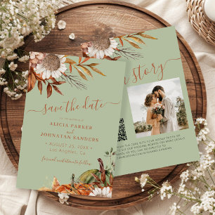 Save The Date Mariage floral vert sauge moderne rustique QR