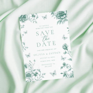 Save The Date Mariage Floral Vert Sauge Vintage Enchanté
