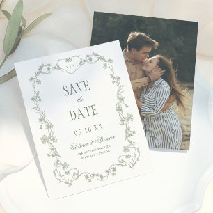 Save The Date Mariage Floral Vintage Vert Sauge Photo