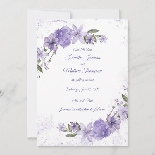 Save The Date Mariage Floral Violet (Devant)