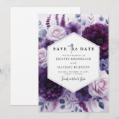Save The Date Mariage floral violet à fleurs modifiable (Devant / Derrière)