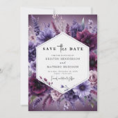 Save The Date Mariage Floral violet à l'aquarelle élégant (Devant)