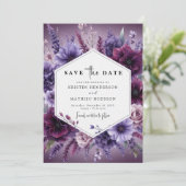 Save The Date Mariage Floral violet à l'aquarelle élégant (Debout devant)