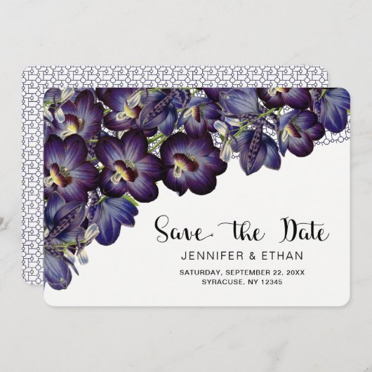 Save The Date Mariage floral violet chic Enregistrer la date (Devant / Derrière)